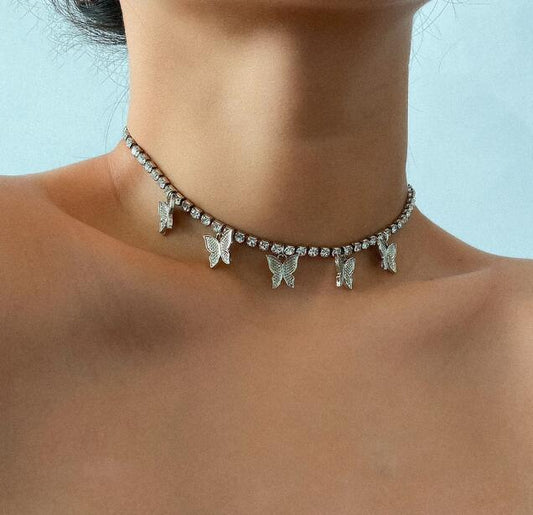 Ins niche jewelry super fairy full of diamond temperament butterfly pendant collarbone necklace wild choker necklace female
