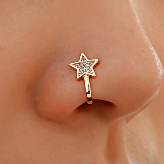 The same copper-inlaid zircon star fake nose nail exaggerated simple U-shaped non-perforated nose clip puncture jewelry female