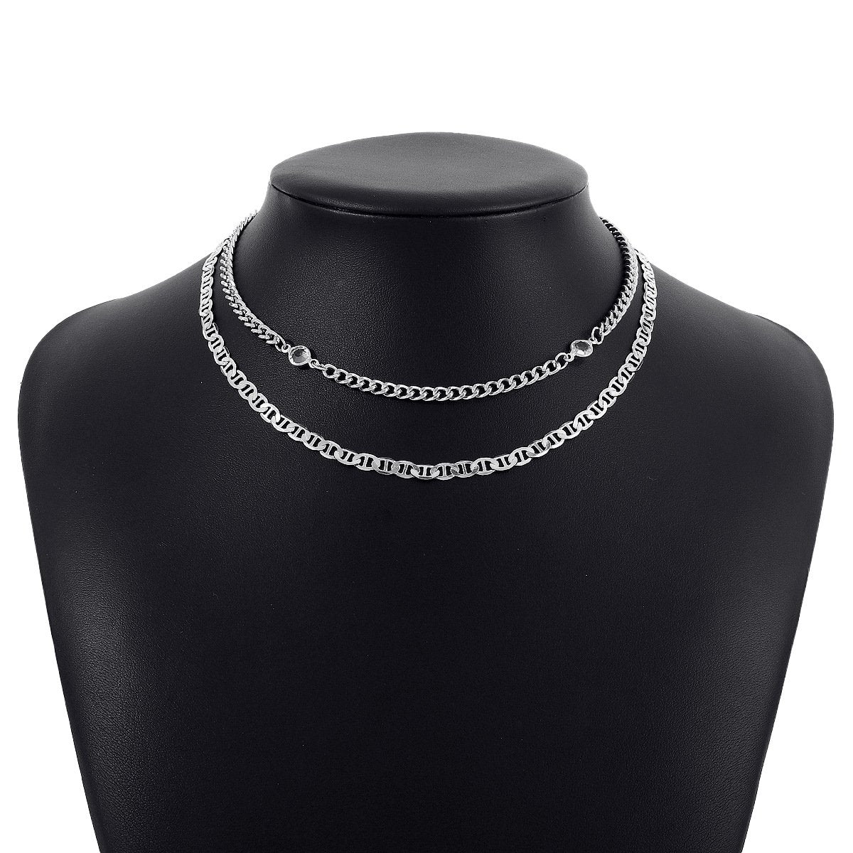 N143 Personality niche fashion hipster geometric stacked necklace micro-inlaid chain creative necklace female