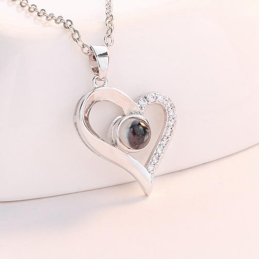 One hundred languages of the same style I love you necklace micro-inlaid zircon heart-shaped pendant jewelry