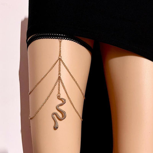 Double Layer Thigh Chain Stretch Snake Long Leg Chain Women Bohemian Fashion Layered Chain Body Chain Jewelry