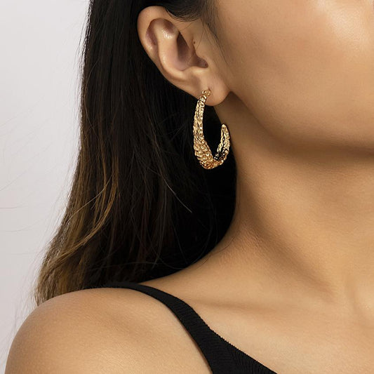 Jewelry simple C-shaped irregular pockmark earrings femininity business cold geometric earrings