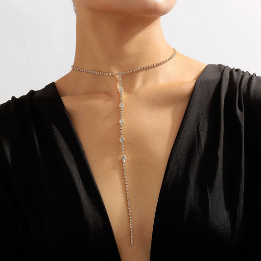 N1968 Simple sexy long tassel necklace trendy niche geometric rhinestone necklace necklace necklace