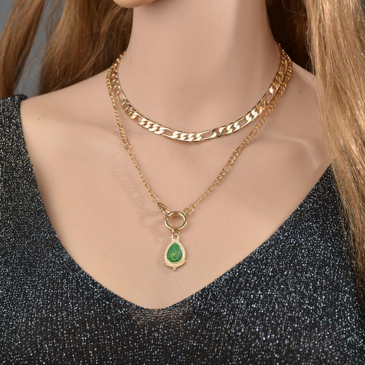 Vintage Alloy Drop Pendant Necklace Fashion Double Chain Necklace Ladies Accessories