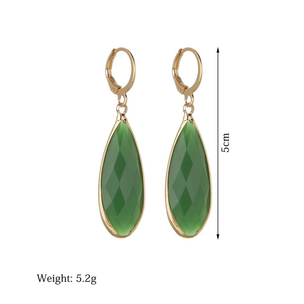 Retro Round Buckle Earrings Fashion Green Water Drop Resin Bezel Earrings Accessories