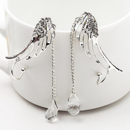 Kyushu Sky City with the same water drop earrings angel wings crystal long earrings without pierced ear clips
