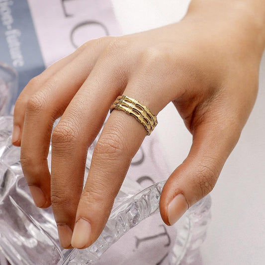 Creative shell fashion personality bamboo strip five-pointed star stainless steel ring open ring versatile fashion women