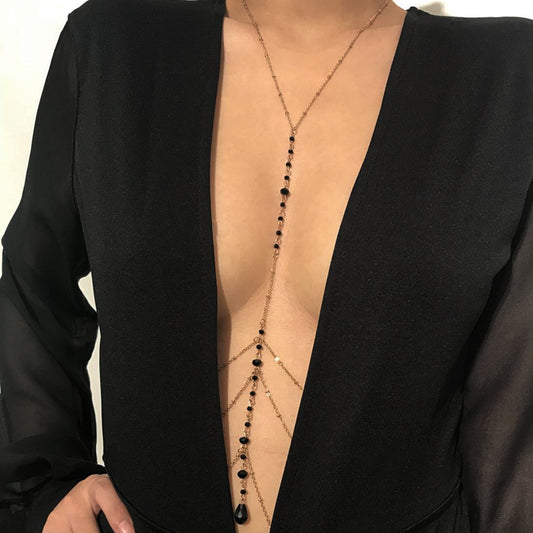 Jewelry personality simple tassel body chain feminine multi-layer handmade crystal necklace clothing chain