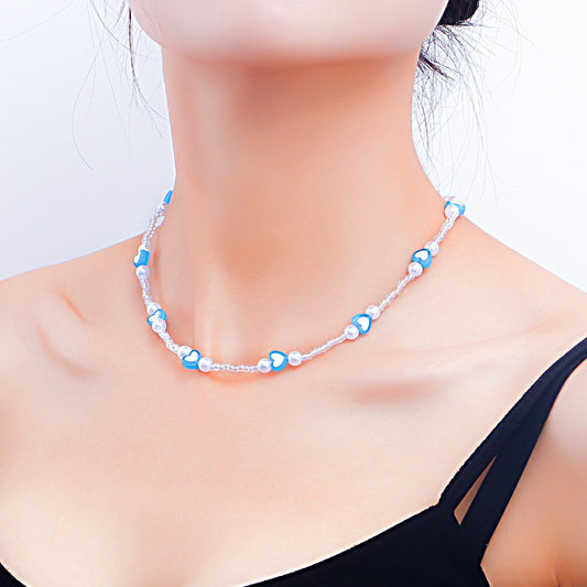 Jewelry bohemian color love transparent rice bead choker necklace female ins all-match high-end sense
