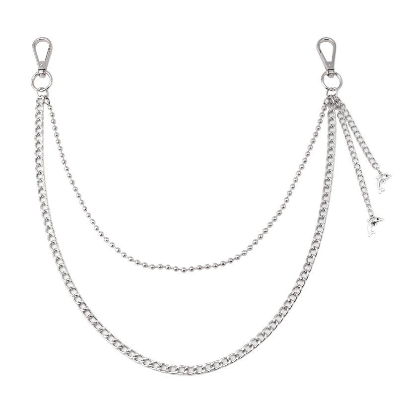 All-match pants chain ins trendy pants hanging chain double-layer metal ball chain hip-hop trend dolphin pendant