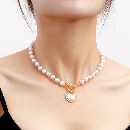 Jewelry Acrylic Pearl Beaded Necklace Love Pendant Necklace Women's Versatile Choker