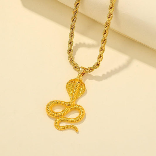 Jewelry personalized men's twist chain exaggerated metal cobra pendant hip-hop long necklace