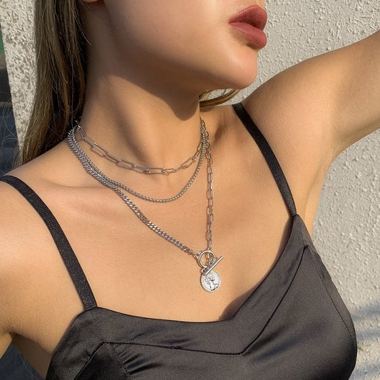 Jewelry Personality Cross Chain Set Necklace Retro Cold Stitching Embossed Portrait Necklace