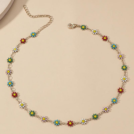 Spring and summer all-match flower color small fresh necklace ins multi-color daisy painted dripping oil