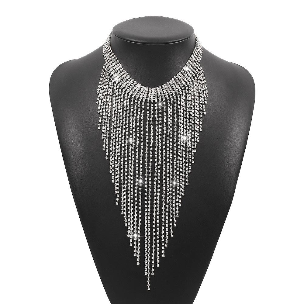 N9886 Back Decoration Row of Diamonds Tassel Rhinestone Light Luxury Necklace Exaggerated Night Claw Chain Retro Necklace