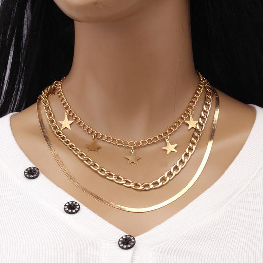 Jewelry Metal Trendy Punk Geometric Chain Necklace Hip Hop Snake Bone Chain Fashion Star Necklace