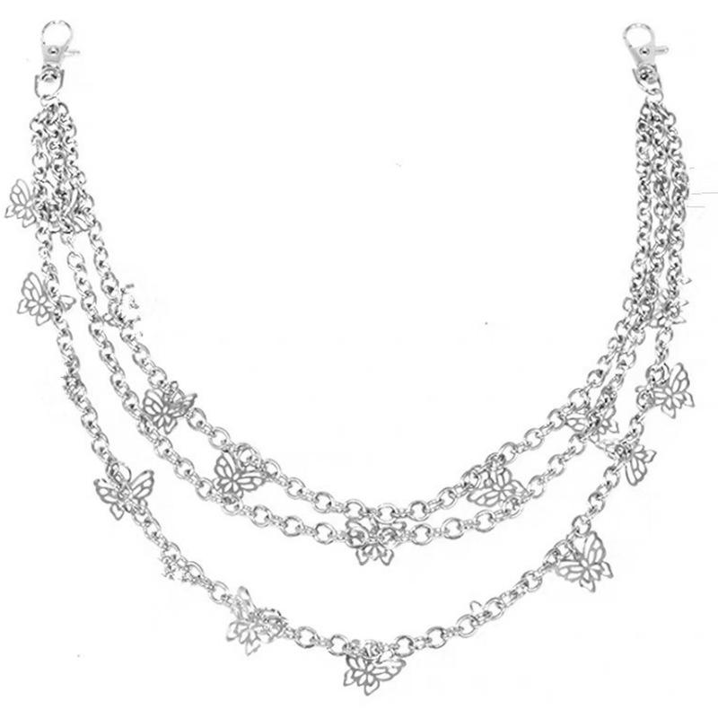 Butterfly pants chain girl jeans with multi-layer necklace chain bouncing disco cool girl necklace