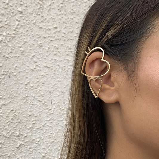 Jewelry simple and cold peach heart-shaped ear bone clip fashion street shooting geometric metal ear hanging earrings