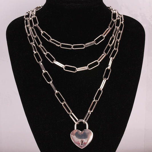 Alloy padlock necklace female ins cold fashion niche design clavicle chain temperament net red multi-layer necklace