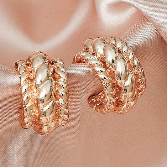 Ins geometric C-shaped hoop earrings female retro exaggerated personality metal braided earrings punk hip-hop earrings