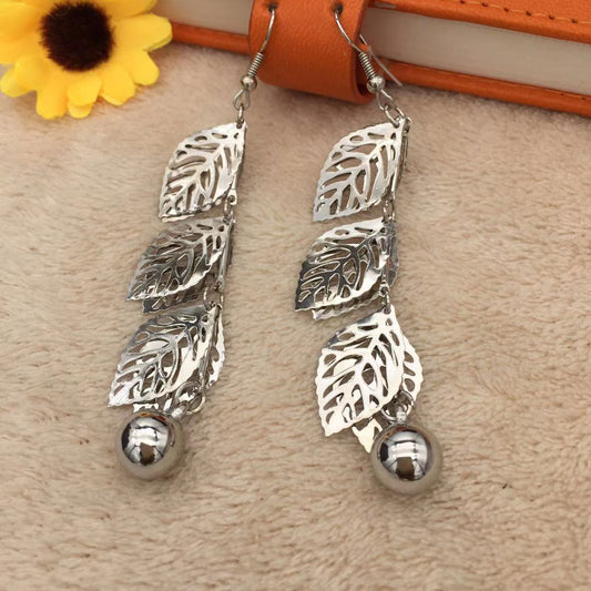 Indian Ethnic Hollow Tree Leaves String Beads Earrings Female Earrings Jewelry