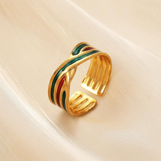 Fashion personality stainless steel opening adjustable drop oil cross line ring titanium steel ring female