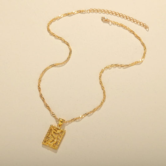 Chinese Element Copper Dragon Pendant Necklace Unisex Accessories