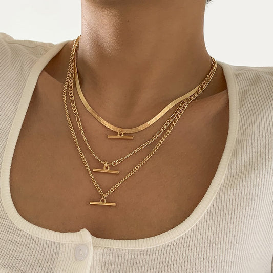 Hip-hop Retro Snake Bone Chain Clavicle Necklace Female Simple Geometric Metal One-word Stick Necklace