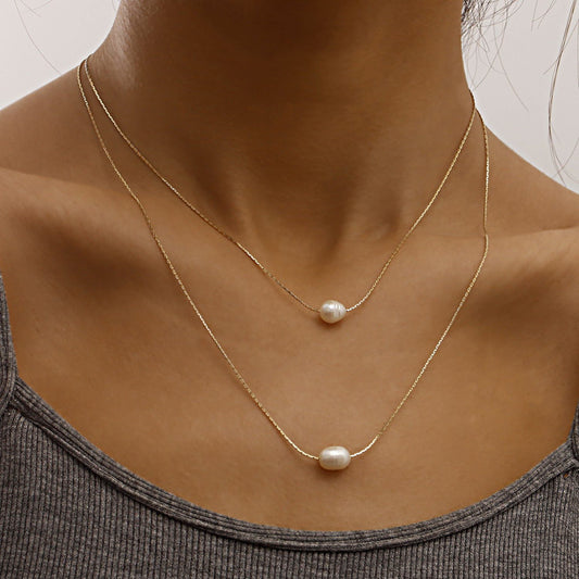 Jewelry Personality Double Layer Adjustable Thin Chain Pearl Pendant Necklace Female Simple Trend Necklace