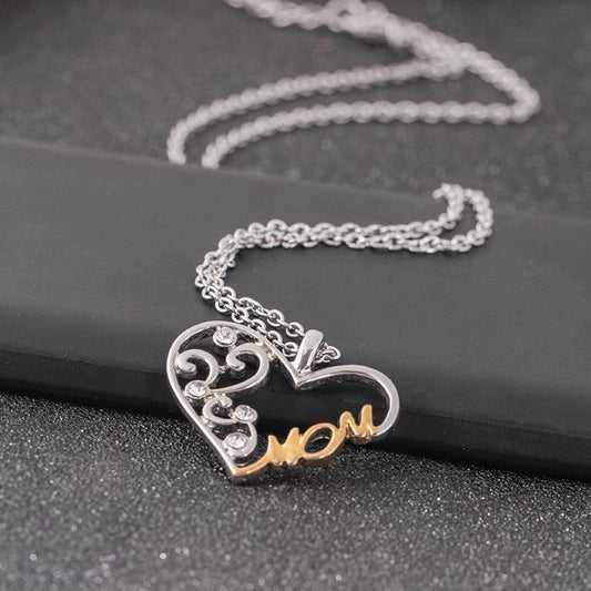 Fashion peach heart-shaped necklace mom letter hollow diamond pendant clavicle chain jewelry