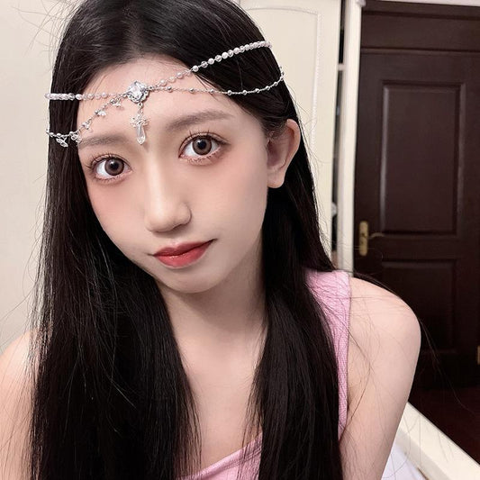 Exotic headdress Hanfu ancient hair ornament femininity forehead ornament crystal eyebrow pendant bridal head chain photo props