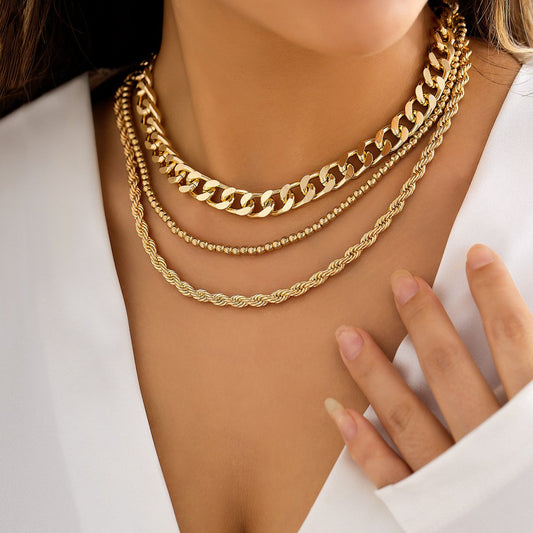 Jewelry Hip Hop Metal Thick Twist Chain Necklace Retro Simple Ball Chain Necklace Set