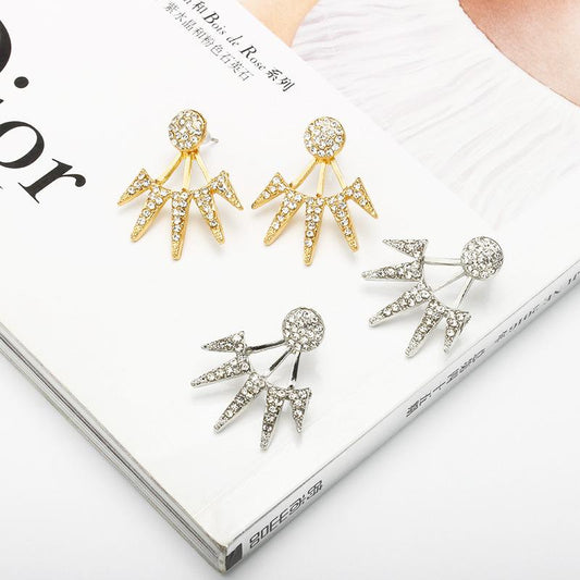 Ins exaggerated metal full diamond geometric pointed cone earrings simple creative triangle back wearing earrings earrings