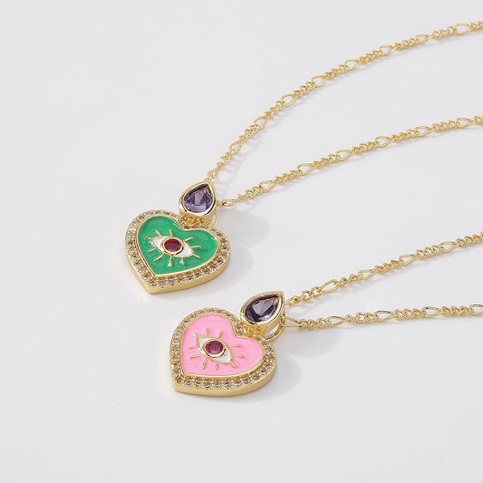 ZN94 Simple Necklace Retro Evil Eye Zircon Necklace Love Drip Oil Exaggerated Fashion Necklace