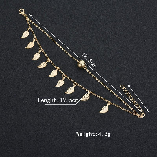 Accessories Beads Small Leaf Tassel Foot Decoration Double Layer Anklet Beach Suit Anklet