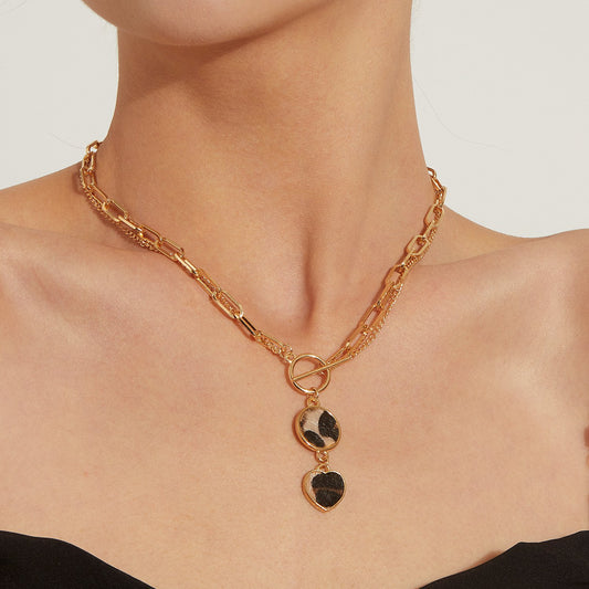 Jewelry Fashion Temperament Leopard Pattern Love Circle Women's Necklace Personality Trend Bamboo Metal Chain