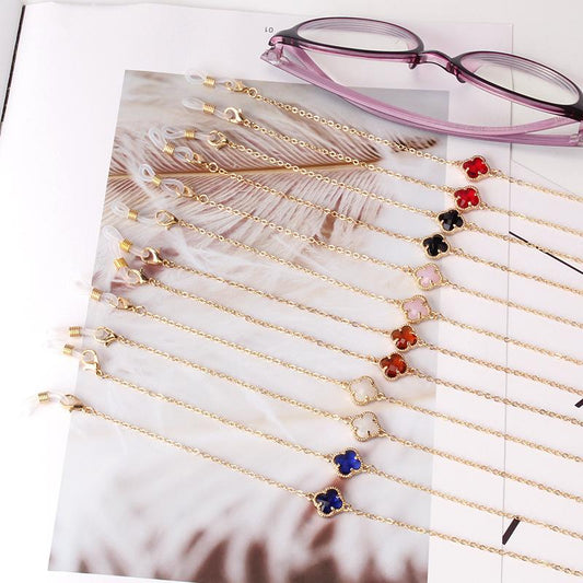 Simple four-leaf clover glass diamond jewelry metal chain sunglasses chain non-slip mask decorative hanging chain