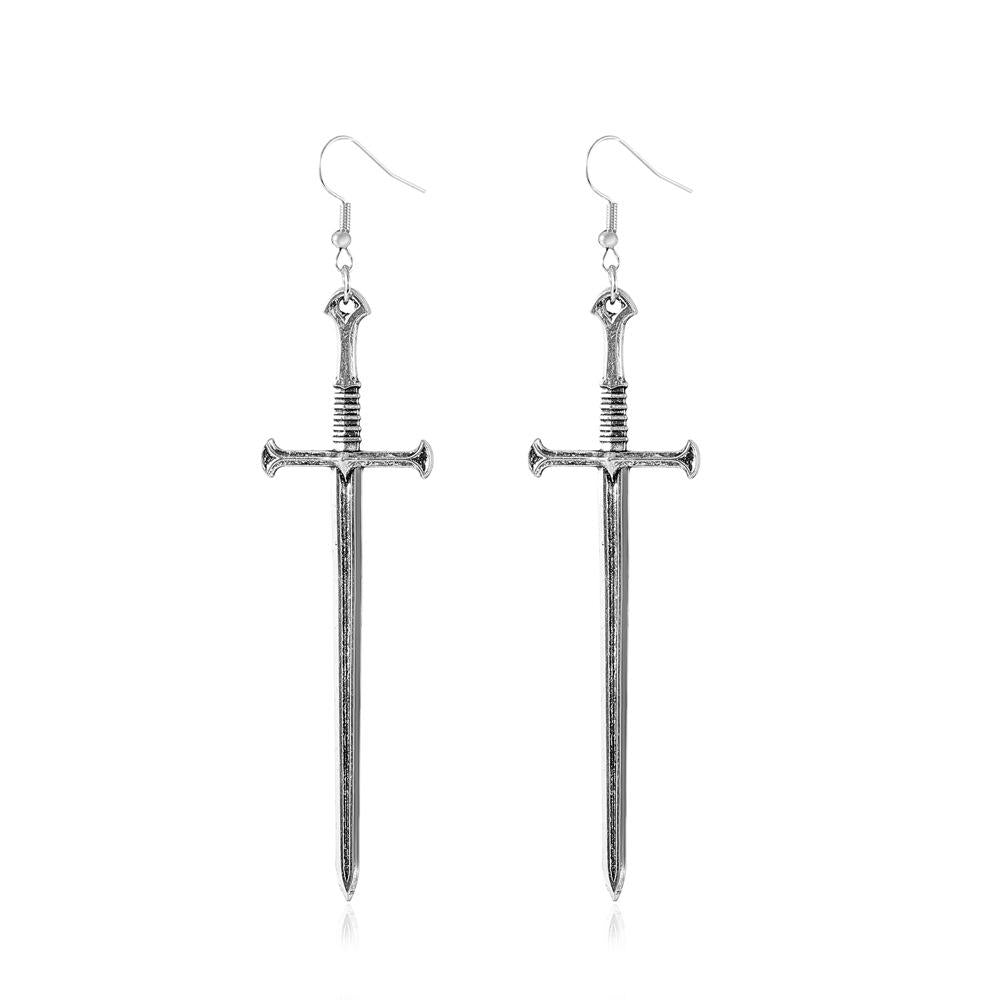 Dark Punk Metal Cross Sword Earrings Retro Personality Exaggerated Dagger Earrings Fashion Earrings Female