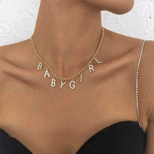 N9328 Personality Chain Necklace Simple English Alphabet Necklace Cold Diamond Temperament Necklace