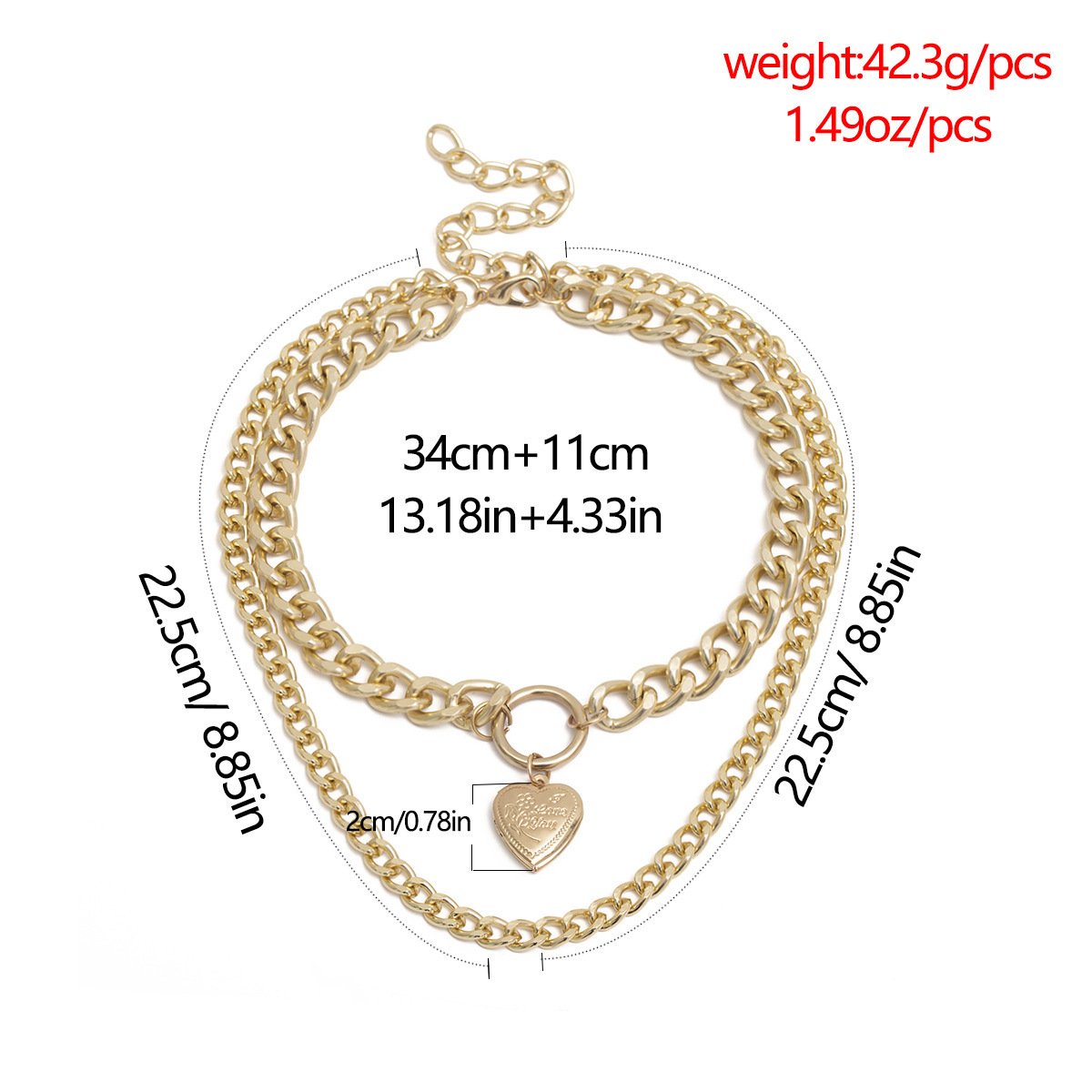 Heart Pendant Necklace Double Ring Women's Jewelry Necklace Retro Creative Accessories