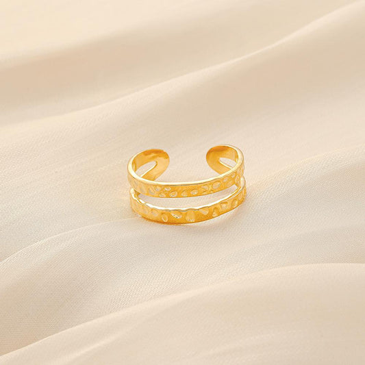 Simple ins stainless steel opening hammer pattern adjustable ring retro fashion design versatile ladies ring