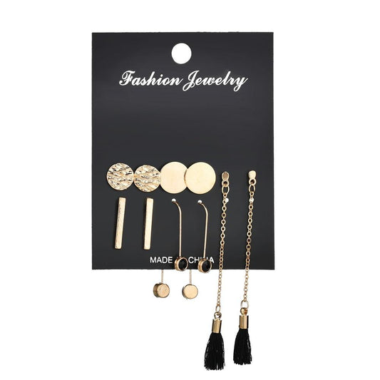 Earring disc vertical strip drill tassel 6 pairs earring ear wire set