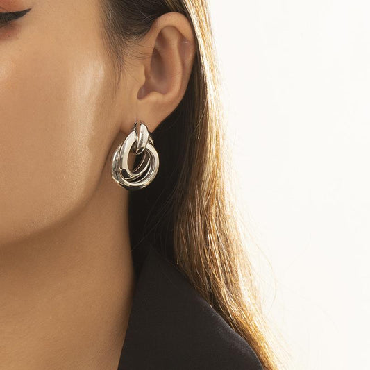 Jewelry Personality Double Ring Hollow Business Temperament Earrings Female Retro Metal Cross Ring Earrings