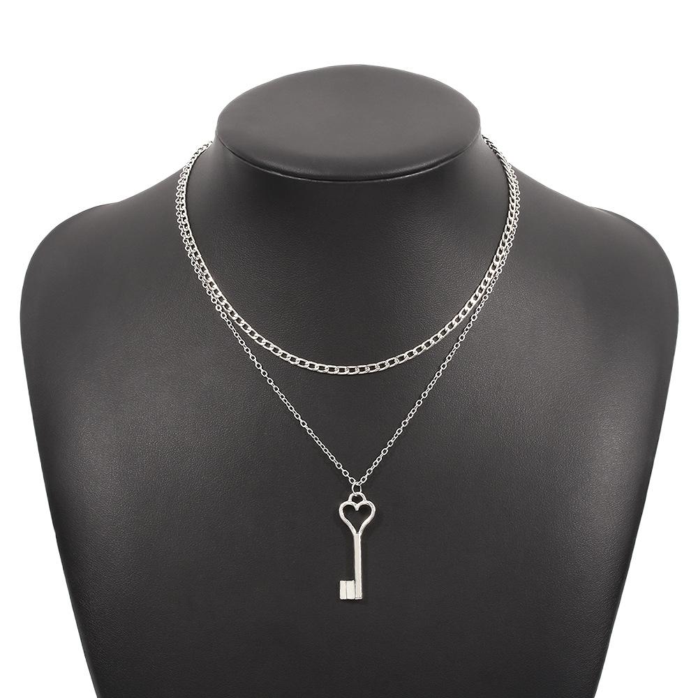N9199 Simple and niche necklace temperament fashion key love necklace romantic retro double clavicle chain
