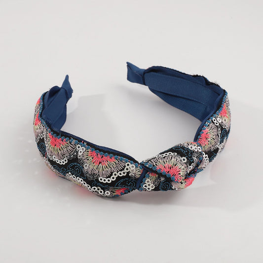 F4453 Bohemian Ethnic Exaggerated Colorful Headband Sequins Embroidered Fabric Knotted Headband Headdress