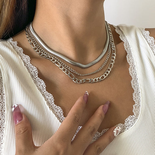 Jewelry Punk Geometric Metal Chain Necklace Retro Simple Clavicle Necklace Set Female