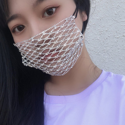 Jewelry Exaggerated Geometric Elastic Face Decoration Female Personality Fashion Micro-set Grid Rhinestone Mask Decoration