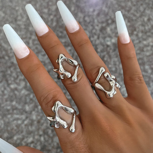 Jewelry hip-hop metal opening liquid ring female cold personality line geometric ring