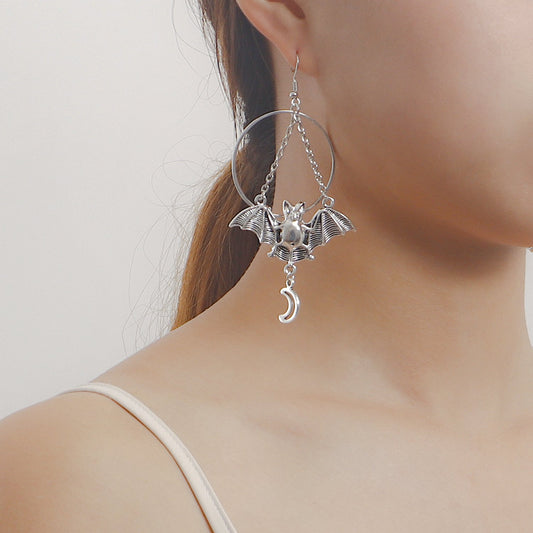 Jewelry ins geometric large ring Batman pendant earrings ear hook female earrings high-end niche