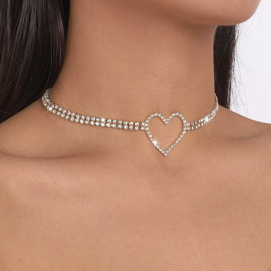 N1594 Niche light luxury design clavicle neck chain claw chain full of diamond love sweet personality necklace for women